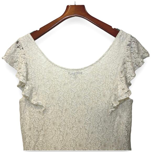 Vintage American Eagle Lace Shift Dress Size Large Flutter Sleeves Cream - Picture 4 of 7